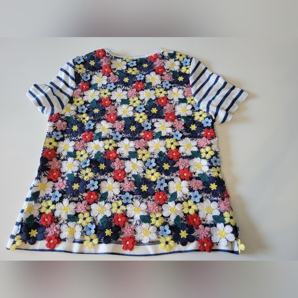 Sea New York Tops - Sea New York Womens Floral Embroidered Striped Tee Blue Size 2